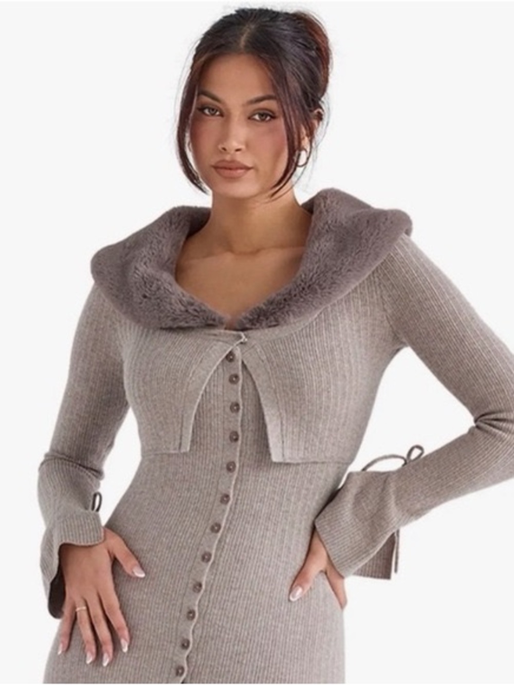 House of CB Dahlia Beige Cashmere Cardigan, Small